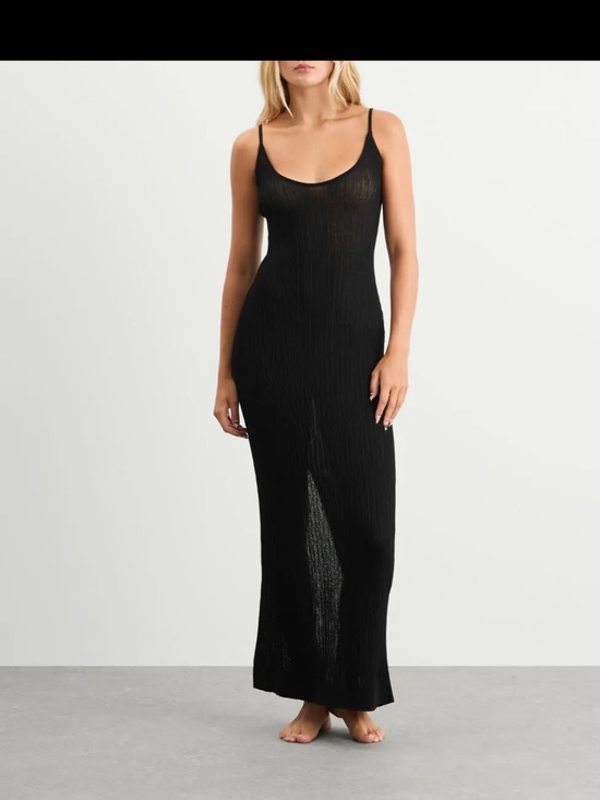 SKIMS Dresses & Skirts - NWT Skims black Sheer Knit Midi/maxi depending on height dress size XL